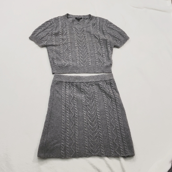Fashion Nova Wool You Take Me There Gray Sweater Skirt Set M - Picture 2 of 9